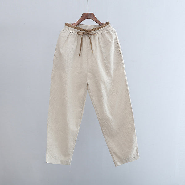 2022 Summer NEW! Women Retro Style Linen and Cotton Waist Belt Cropped Pegged Pants