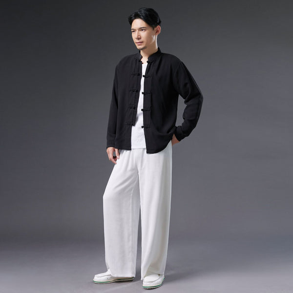 2021 Autumn NEW! Men Asian Style Linen and Cotton Long Sleeve Cardigan Thin Jacket