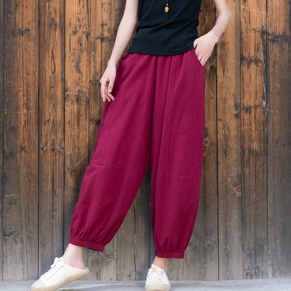 2022 Summer NEW! Women Causal Style Linen and Cotton Cropped Harem Trousers