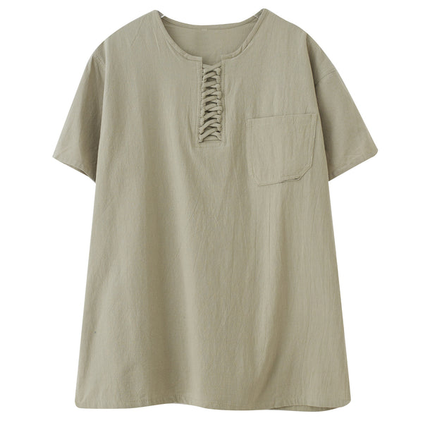 Men Causal Style Linen and Cotton Short Sleeve Tops