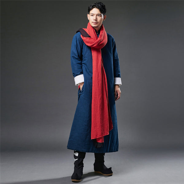 2021 Winter NEW! Men Classic Asian Style Linen Long Sleeve Quilted Cheongsam
