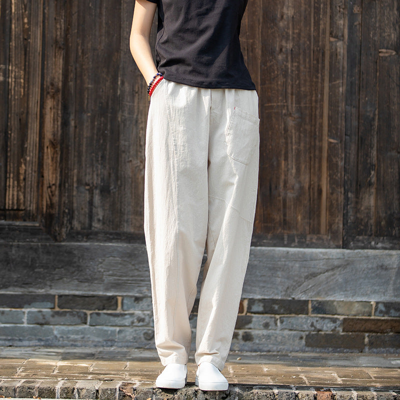 Autumn NEW! Women Modern Causal Style Special Front Pocket Linen and Cotton Pants