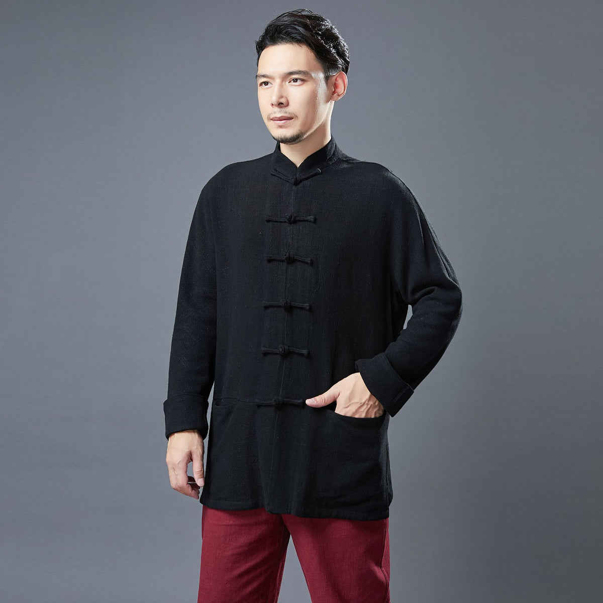 Autumn NEW! Men Retro Chinese Style Linen and Cotton Long Sleeve Cardigan Thin Jacket