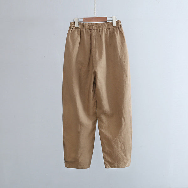 2022 Summer NEW! Women Simple Causal Lantern Style Sand Washed Linen and Cotton Cropped Pants