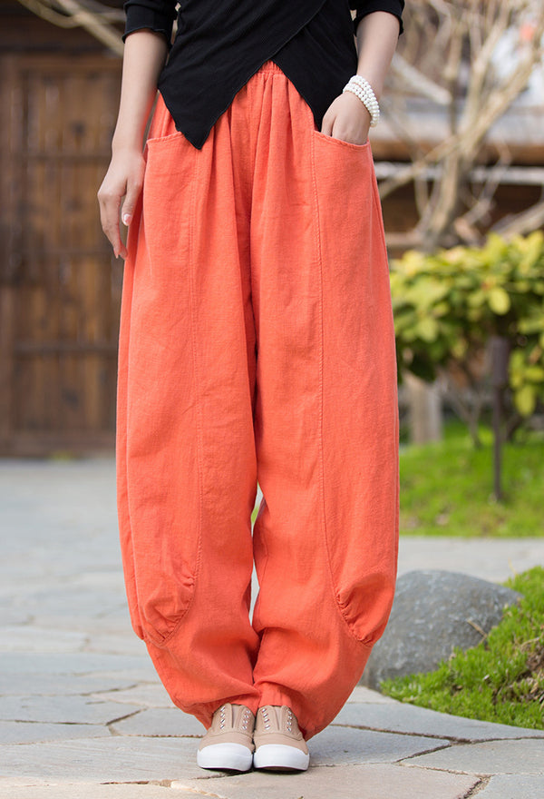 2022 Summer NEW! Women Lantern Style Leisure Sand Washed Linen and cotton Pants