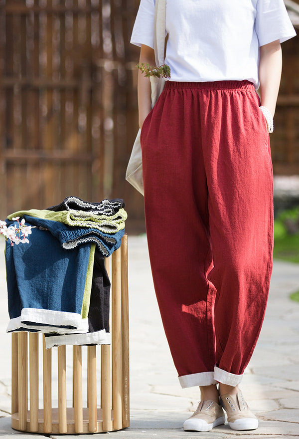 2022 Summer NEW! Women Simple Lantern Style Linen and Cotton Pants