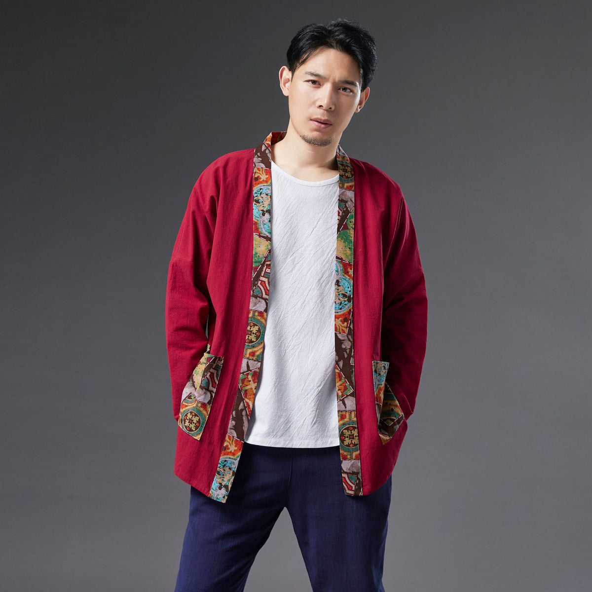 Autumn NEW! Men Retro Minorities Color Linen and Cotton Long Sleeve Cardigan Thin Jacket