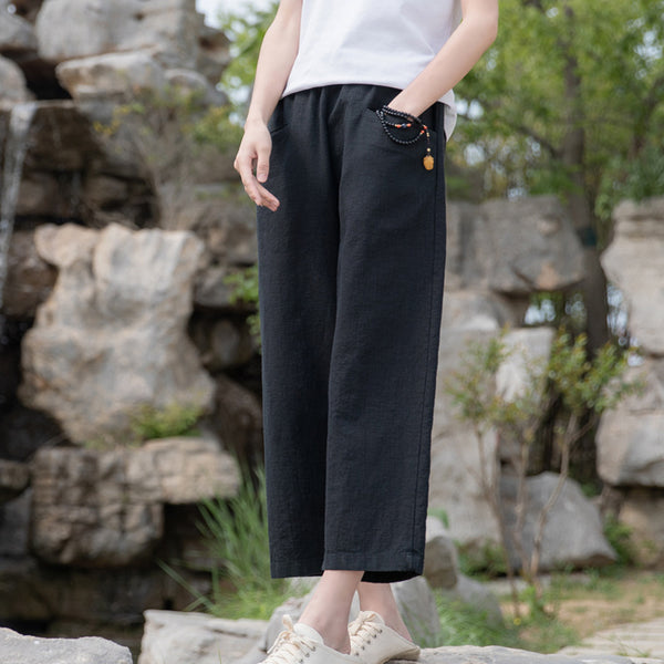 2022 Summer NEW! Women Causal Style Linen and Cotton Straight Leg Trousers