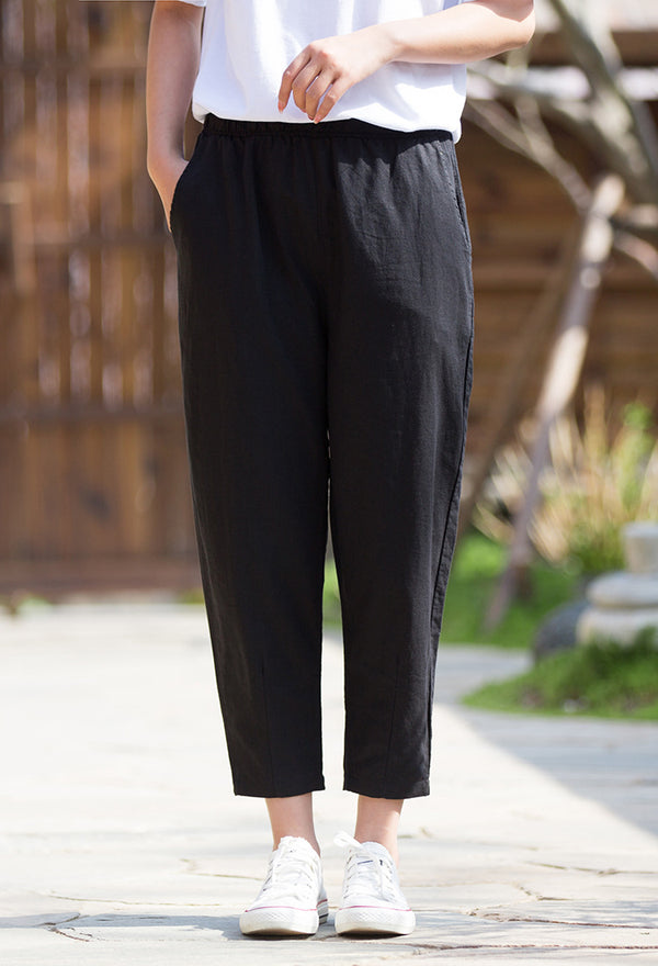 2022 Summer NEW! Women Sporty Style Lantern Leisure Linen and Cotton Cropped Pants