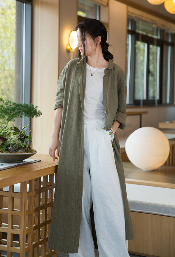 2022 Summer NEW! Women Linen and Cotton Loose Causal Style Cardigan Thin Long Coat