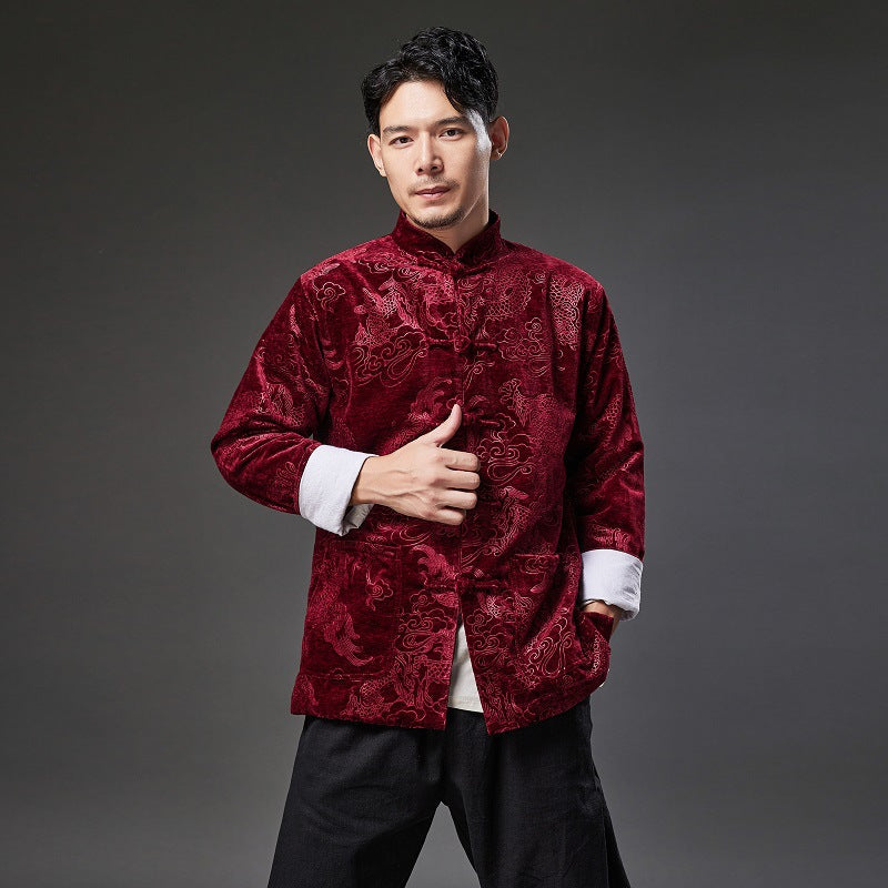 Autumn NEW! Men Retro Chinese Style Linen and Cotton Long Sleeve Thin Jacket