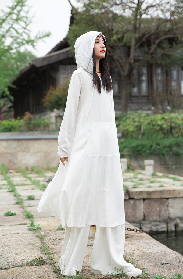 Women Assassin Style Linen and Cotton Long Sleeves Thin Tunic Dress