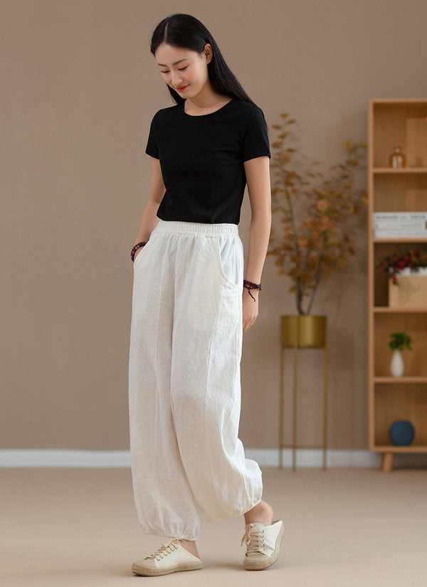 2022 Summer NEW! Women Retro Style Linen and Cotton Harem Cropped Pants