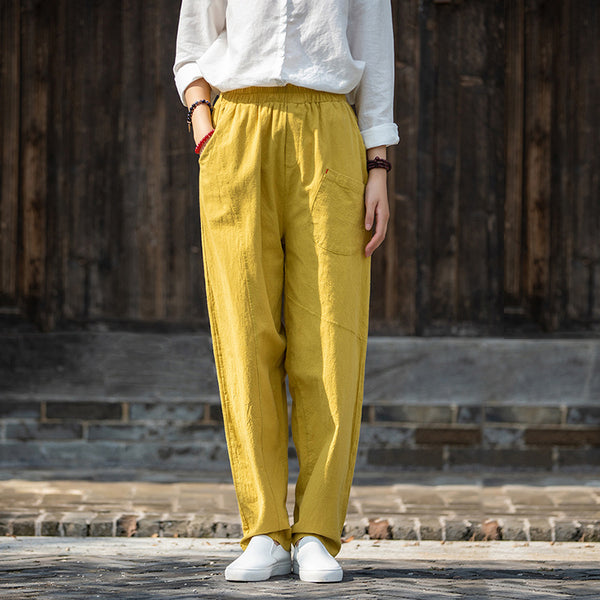 2021 Autumn NEW! Women Modern Causal Style Special Front Pocket Linen and Cotton Pants