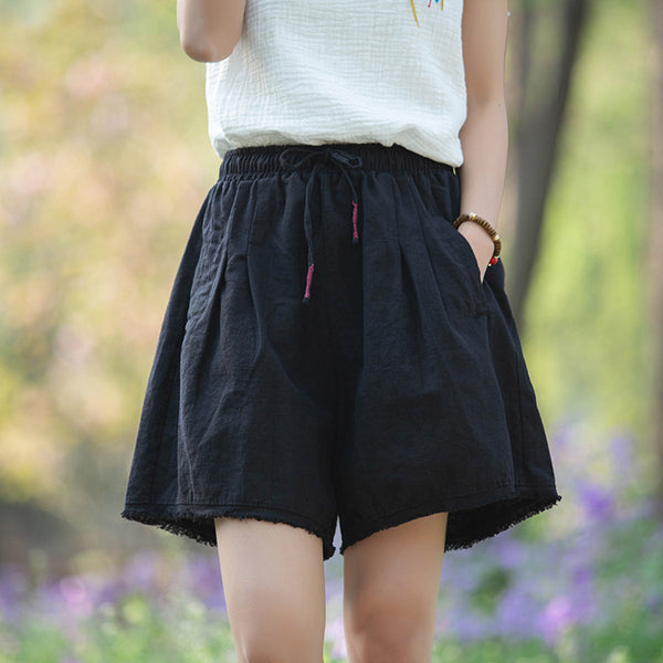 Women Simple Style Linen and Cotton Loose Shorts