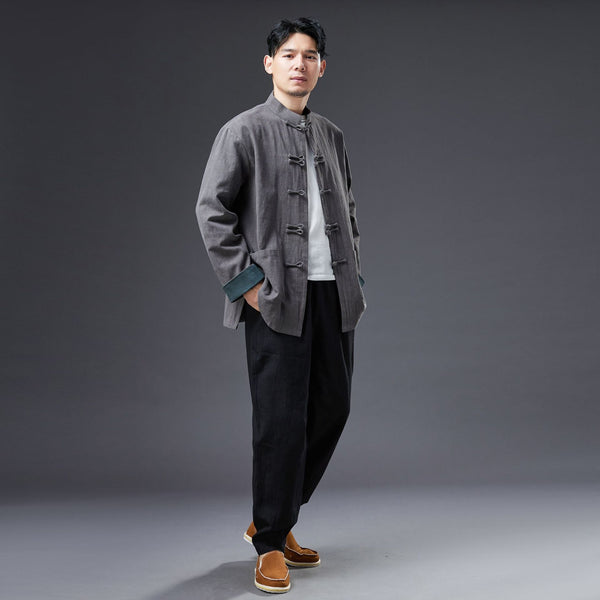 2022 Summer NEW! Men Asian Style Linen and Cotton Long Sleeve Cardigan Thin Jacket