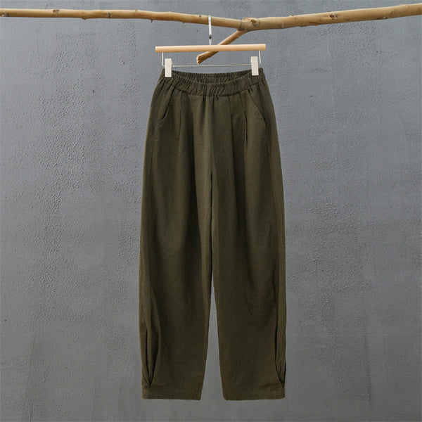 2022 Summer NEW! Women Simple Causal Lantern Style Sand Washed Linen and Cotton Pants
