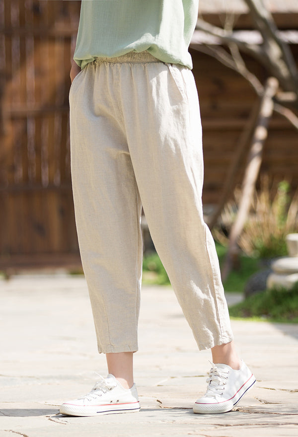 2022 Summer NEW! Women Sporty Style Lantern Leisure Linen and Cotton Cropped Pants