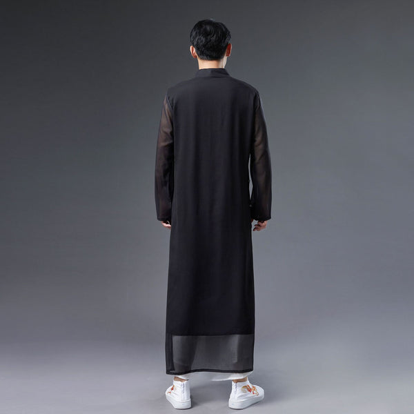 Men Classic Asian Style Linen Long Sleeve Round Collar Bamboo Printed Cheongsam