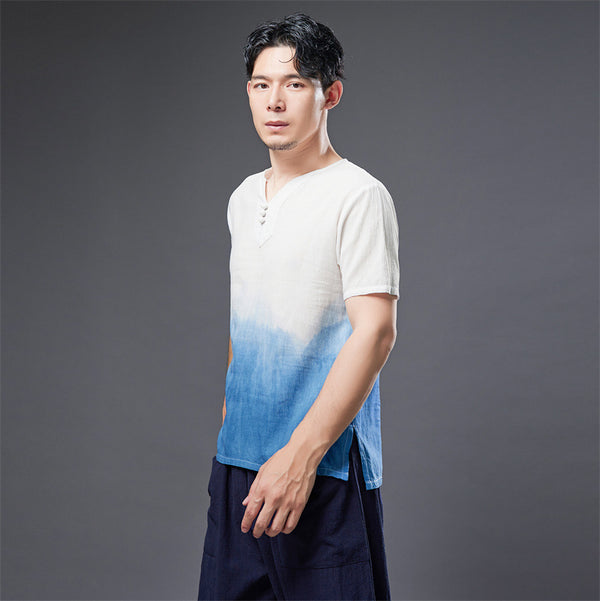 2022 Summer NEW! Men Natural Dyed Linen and Cotton Short Sleeve T-Shirts