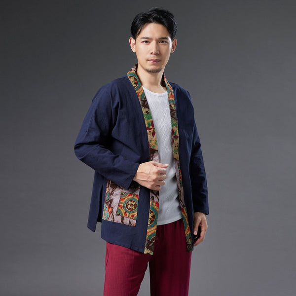 2021 Autumn NEW! Men Retro Minorities Color Linen and Cotton Long Sleeve Cardigan Thin Jacket