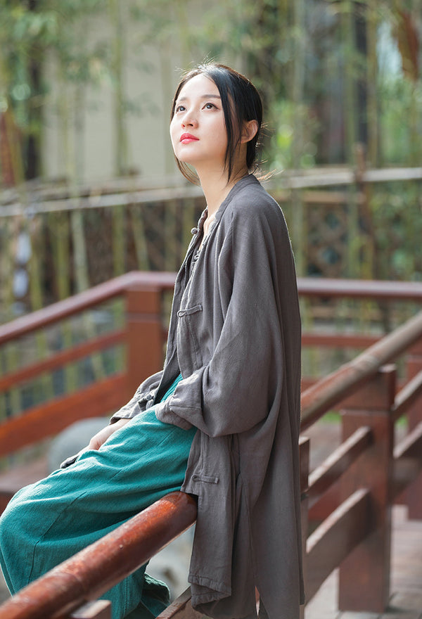 2022 Summer NEW! Women Linen and Cotton Loose Thin Chinese Style Long Jacket