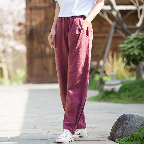 2022 Summer NEW! Women Causal Style Lantern Leisure Sand Washed Linen and Cotton Patchwork Pants