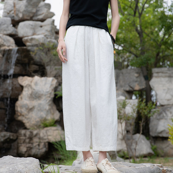 2022 Summer NEW! Women Retro Style Sand Washed Linen and Cotton Wide Leg Pants