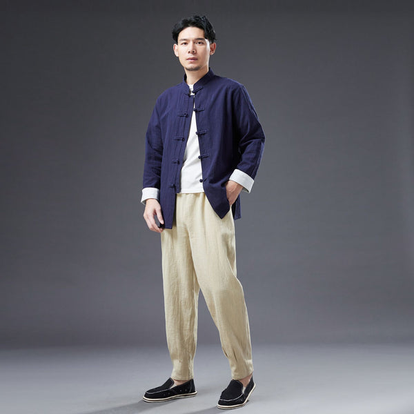 2022 Summer NEW! Men Zen Style Linen and Cotton Long Sleeve Middle Buckle Thin Jacket