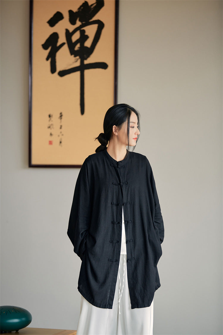 Summer NEW! Women Linen and Cotton Loose Thin Zen Style Long Jacket