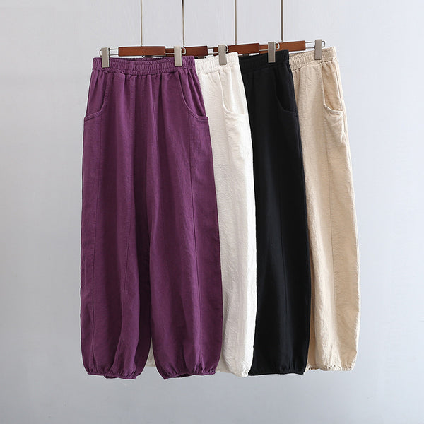 2022 Summer NEW! Women Retro Style Linen and Cotton Harem Cropped Pants