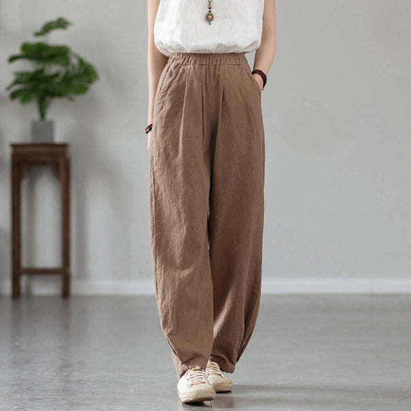 2022 Summer NEW! Women Simple Causal Lantern Style Sand Washed Linen and Cotton Pants