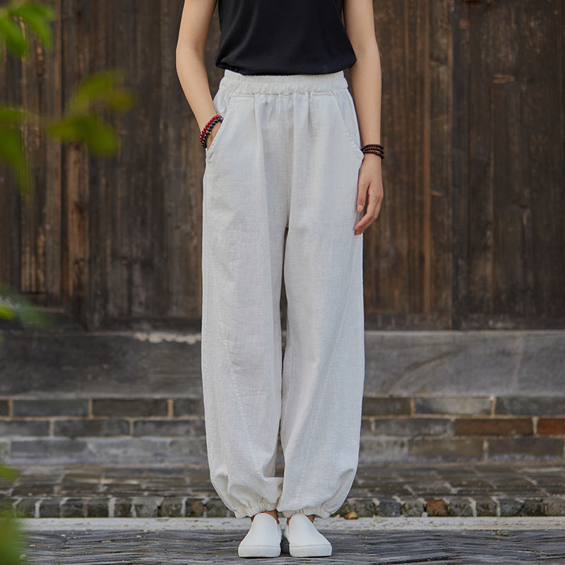 Autumn NEW! Women Simple Causal Lantern Style Linen and Cotton Pants