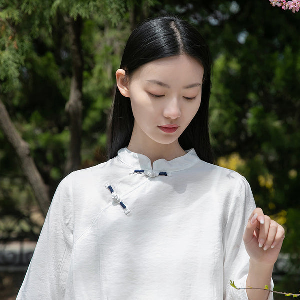 Women Retro Style Linen and Cotton Middle Sleeves Light Chinese Blouse