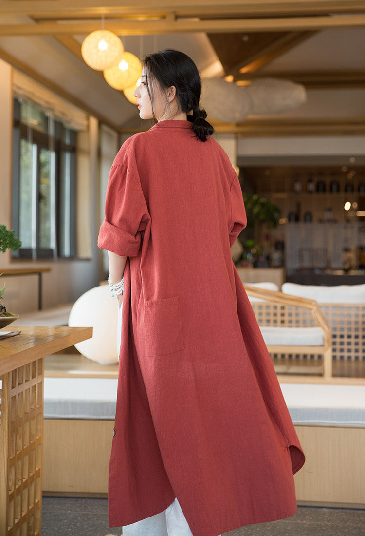 Summer NEW! Women Linen and Cotton Loose Causal Style Cardigan Thin Long Coat