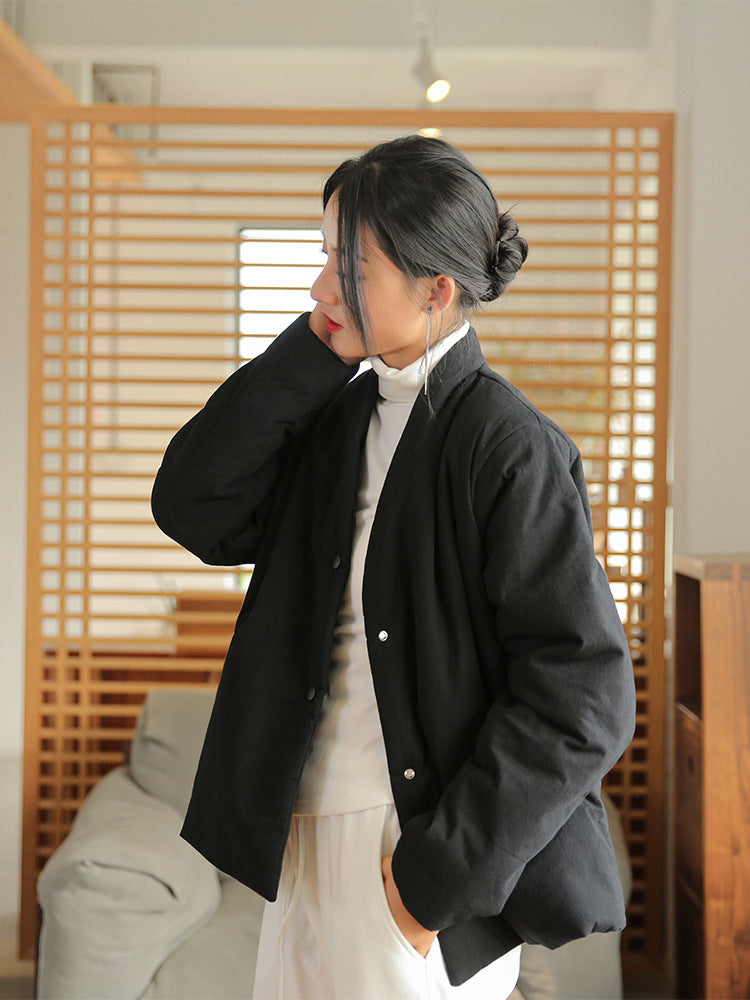 Winter NEW! Women Linen and Cotton Loose Style Quilted Long-sleeved Jacket