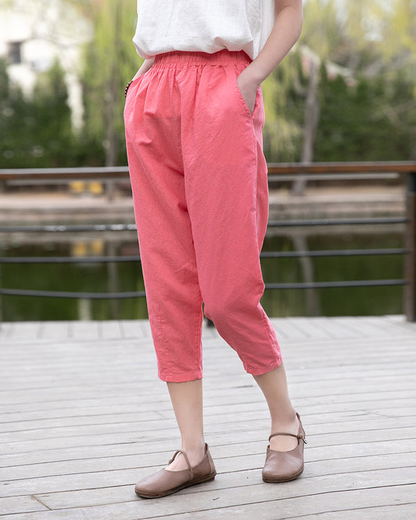 2022 Summer NEW! Women Simple Causal Lantern Style Linen and Cotton Pegged Pants