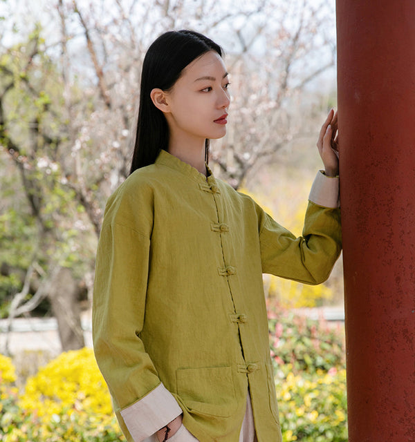 Women Zen Style Linen and Cotton Long Sleeves Thin Jacket