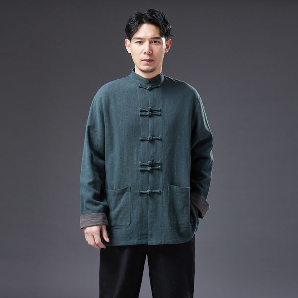 2022 Summer NEW! Men Asian Style Linen and Cotton Long Sleeve Cardigan Thin Jacket