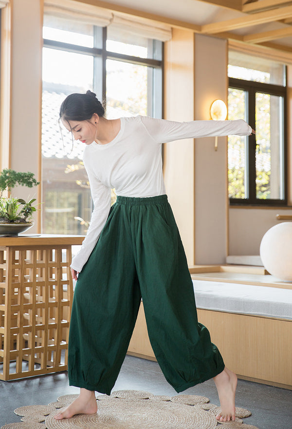 2022 Summer NEW! Women Modern Lantern Style Linen and Cotton Corpped Pants