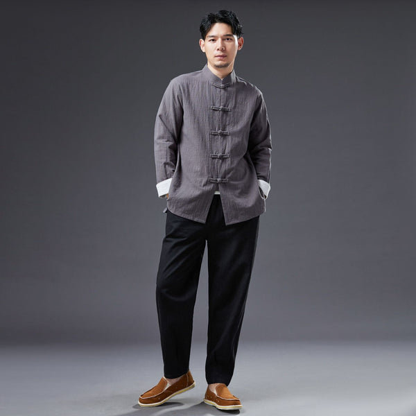 2022 Summer NEW! Men Zen Style Linen and Cotton Long Sleeve Middle Buckle Thin Jacket