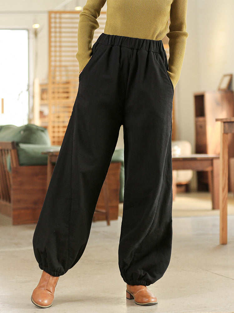 Winter NEW! Women Sand-Washed Linen and Cotton Loose Lantern Quilted Pants