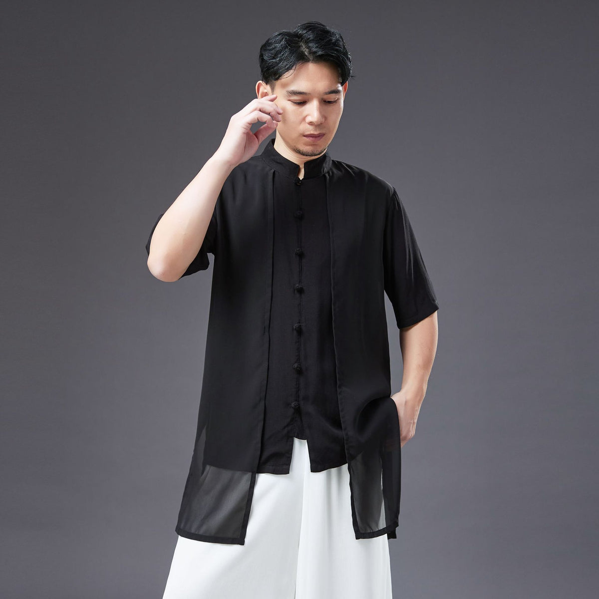 Summer NEW! Men Retro Style Linen and Cotton Short Sleeve 2 Layers Shirts