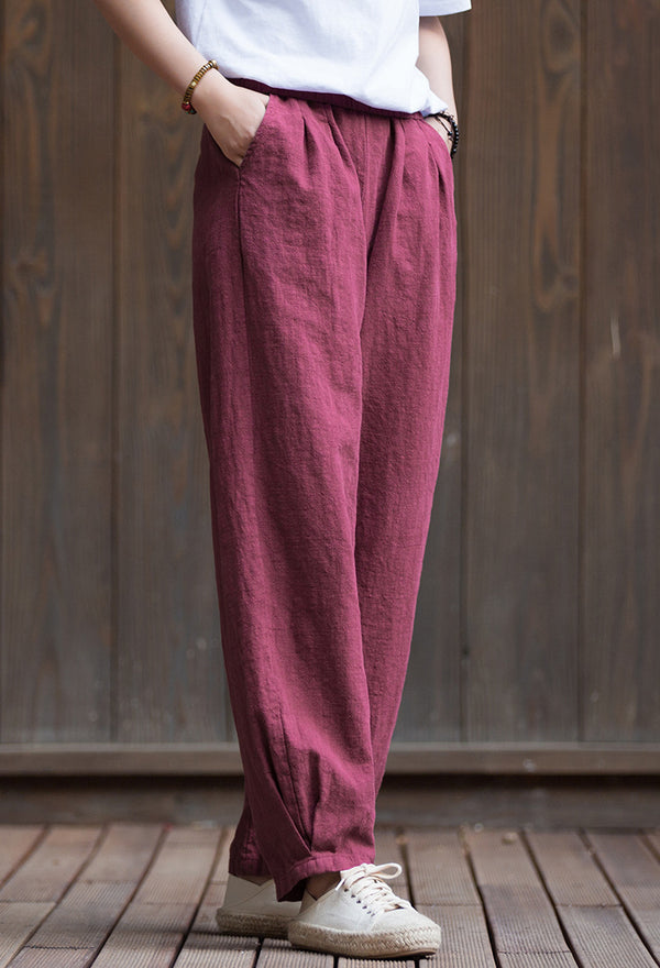 2022 Summer NEW! Women Sport Style Lantern Leisure Sand Washed Linen and cotton Pants