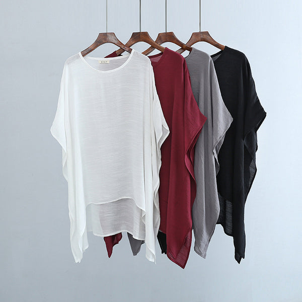 2022 Summer NEW! Women Modern Loose Style Linen and Cotton Round Necked Elbow Sleeves Shirt