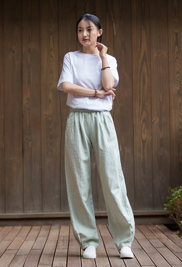 2022 Summer NEW! Women Sport Style Lantern Leisure Sand Washed Linen and cotton Pants