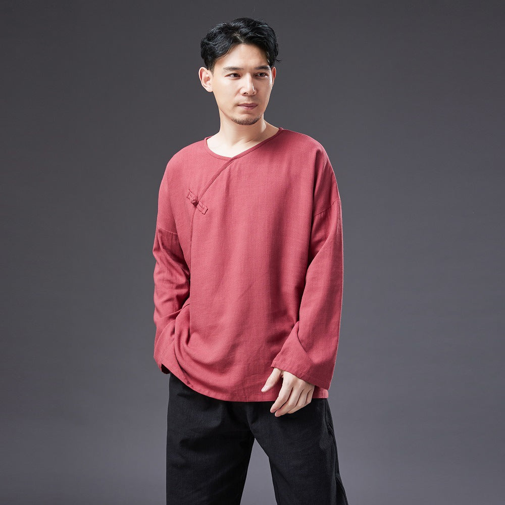 Summer NEW! Men Causal Style Sand Washed Linen and Cotton Long Sleeve Shirts