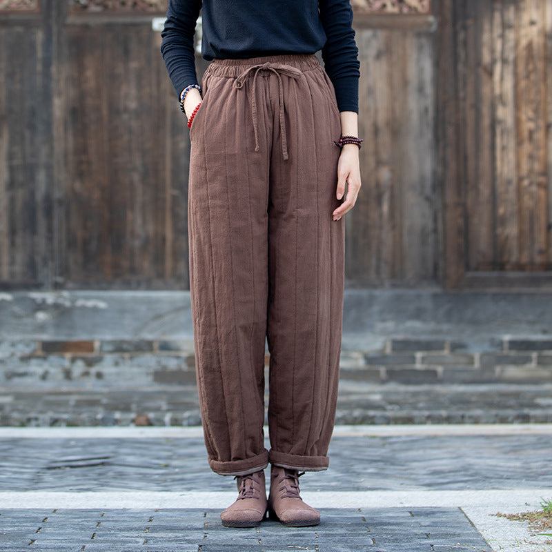 Autumn NEW! Women Modern Causal Style Linen and Cotton Quilted Pants