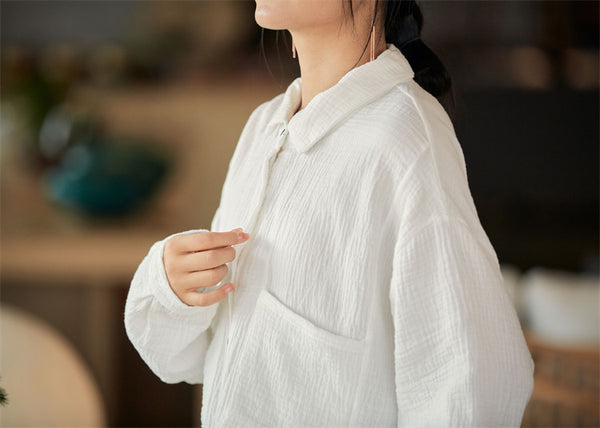 2022 Summer NEW! Women Modern Style Linen and Cotton Big Pockets Long Sleeve Shirt