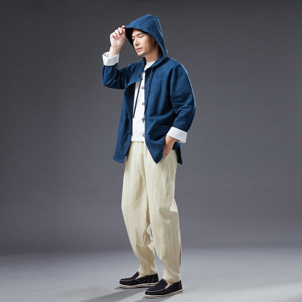 2022 Summer NEW! Men Causal Style Linen and Cotton Long Sleeve Hoodie Thin Jacket